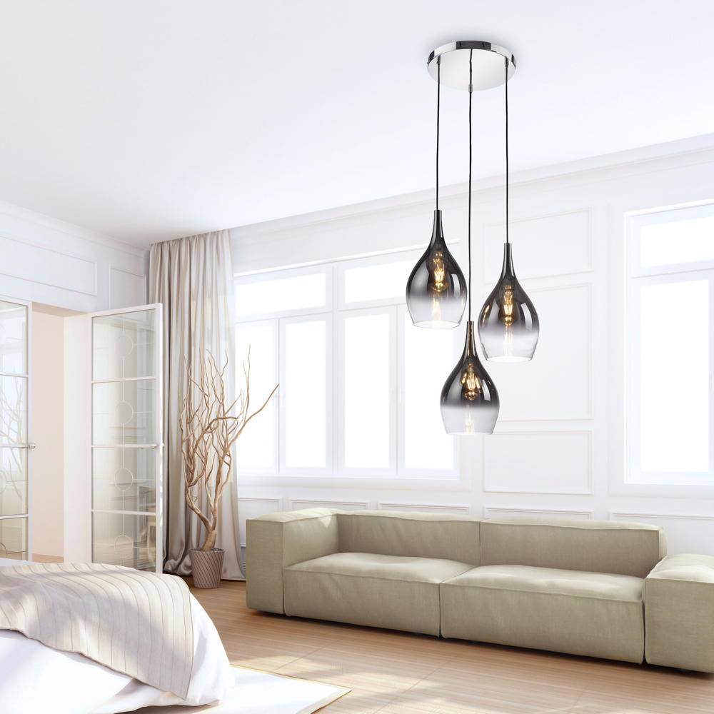 Pendelleuchte Pilua in Schwarz-transparent E27 3-flammig rund