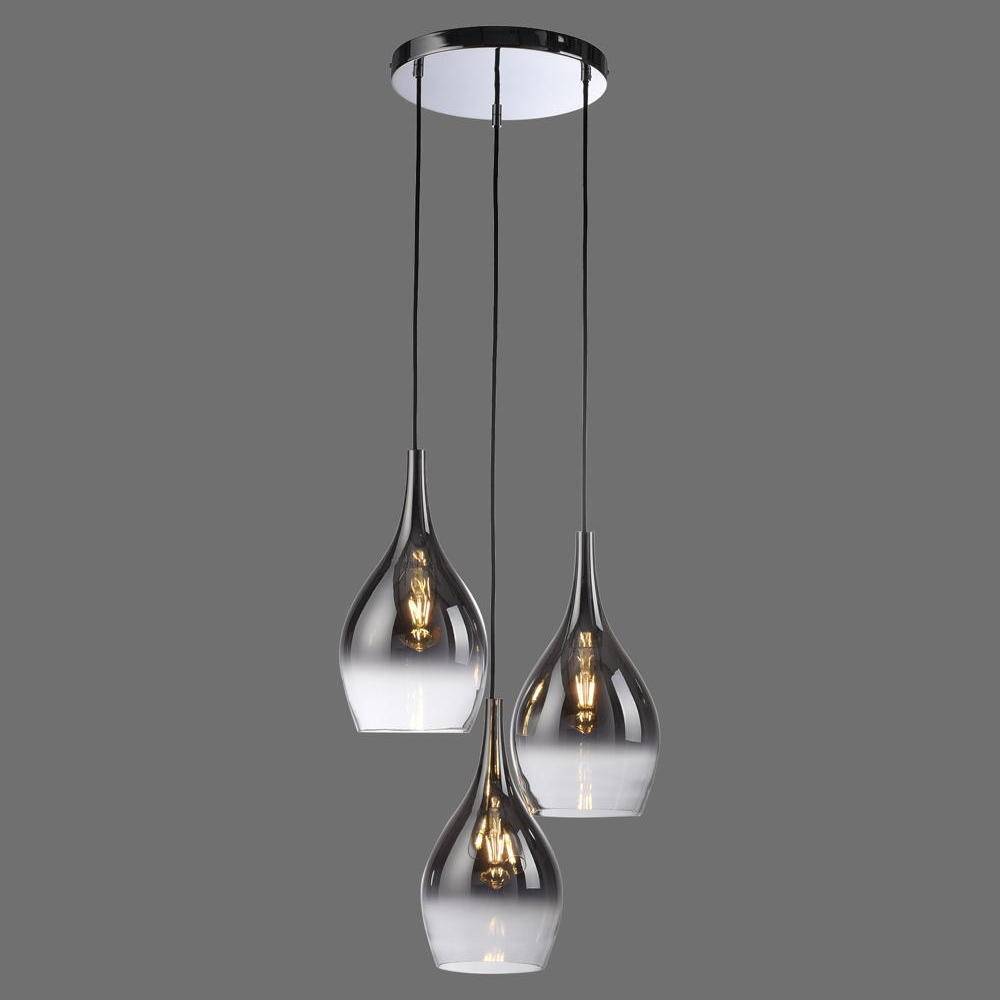 Pendelleuchte Pilua in Schwarz-transparent E27 3-flammig rund