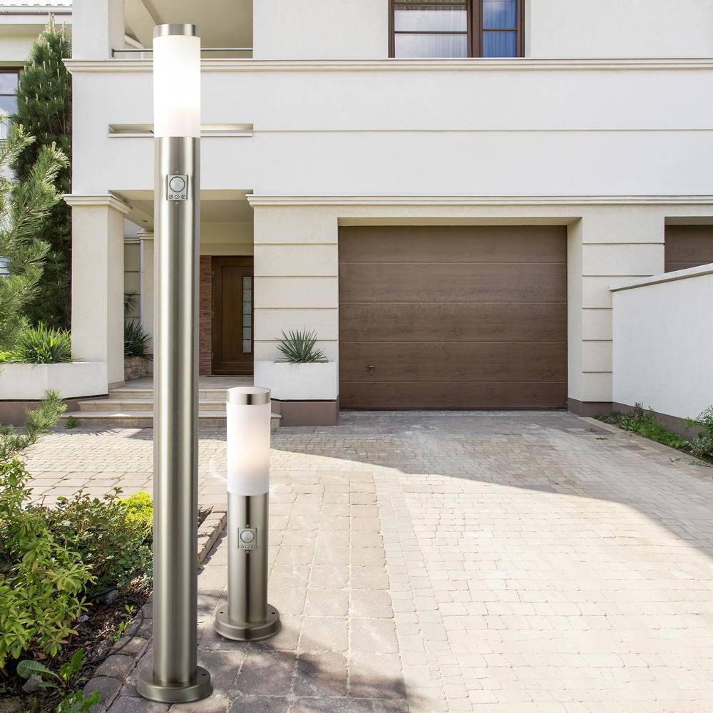 Wegeleuchte 450 in Silber 8,8W 800lm E27 IP44 mit Bewegungsmelder