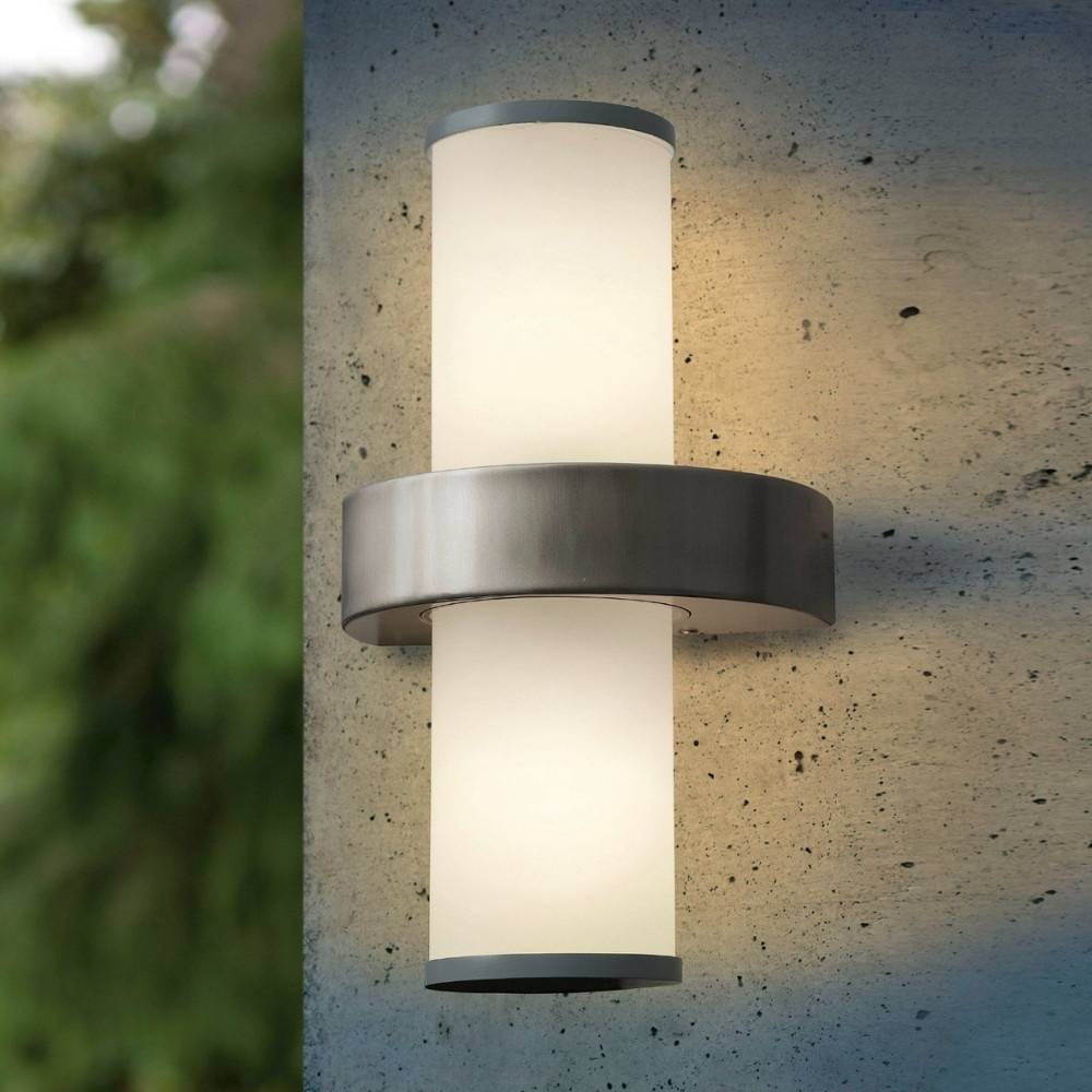 Außenwandleuchte IP44 rund 350mm weiß-satiniert Edelstahl