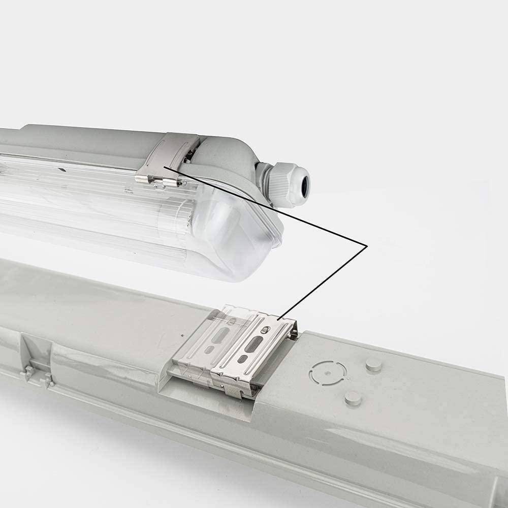 LED Feuchtraum Wannenleuchte Mason in Transparent und Grau 2x 22W 4400lm G13 2-flammig IP65