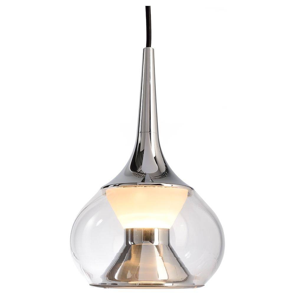 LED Pendelleuchte Elena in Transparent-Satiniert und Chrom 5W