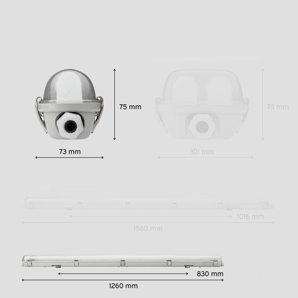 LED Feuchtraum Wannenleuchte Mason in Transparent und Grau 18W 1800lm G13 IP65 1-flammig