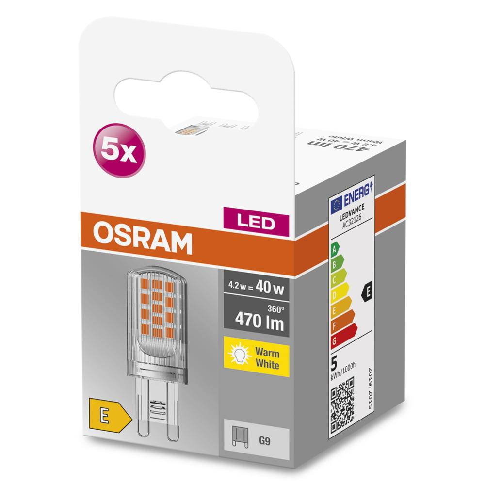 Osram LED Lampe ersetzt 40W G9 Brenner in Transparent 4,2W 470lm 2700K 5er Pack