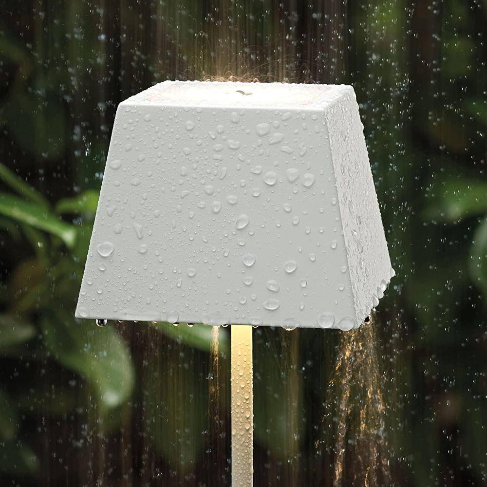 LED Akku-Tischleuchte Nuindie aus Aluminiumdruckguss in Weiß IP54 eckig