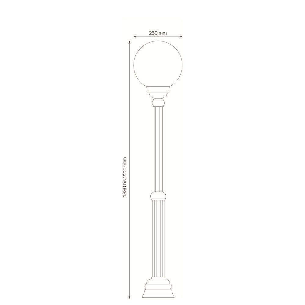 Wegeleuchte A-342010, Schwarz, Aluguss, höhenverstellbar, Opal Acryglas, E27, IP43, 1380-2220x250mm