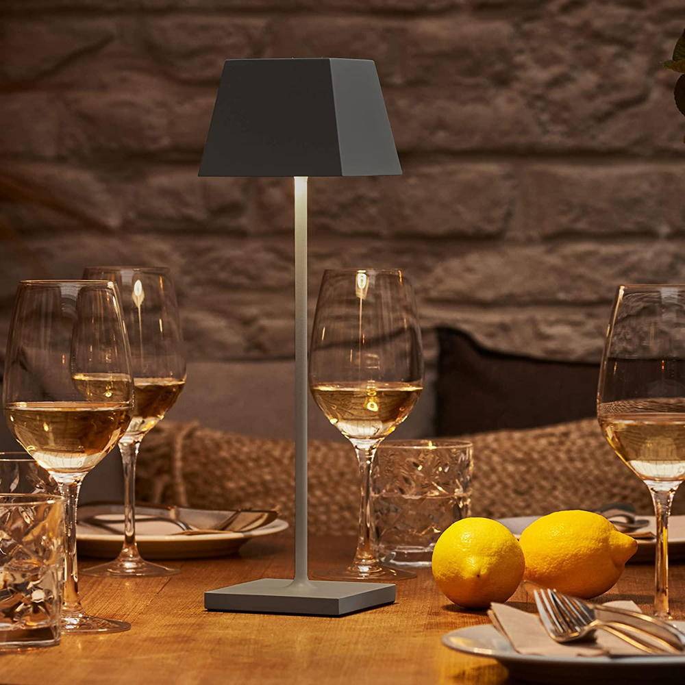 LED Akku-Tischleuchte Nuindie aus Aluminiumdruckguss in Anthrazit IP54 eckig