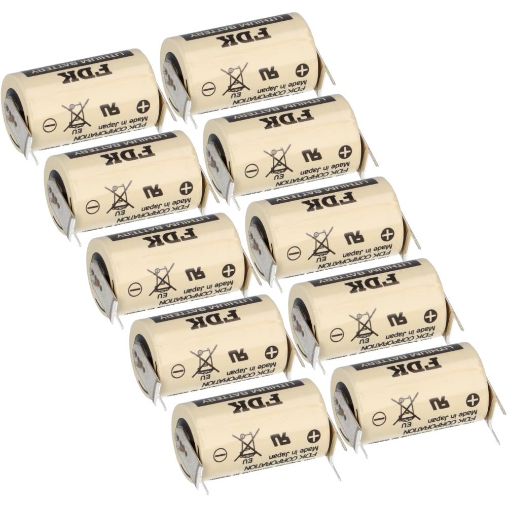 10x FDK CR14250SE-FT1 3V 850mAh 1/2AA Lithium Batterie – 3 Printpins ++/-