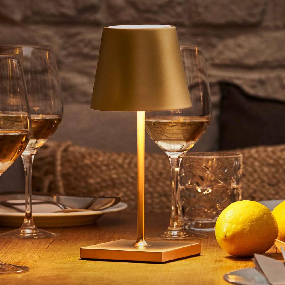 LED Akku-Tischleuchte Nuindie Mini aus Aluminiumdruckguss in Gold IP54