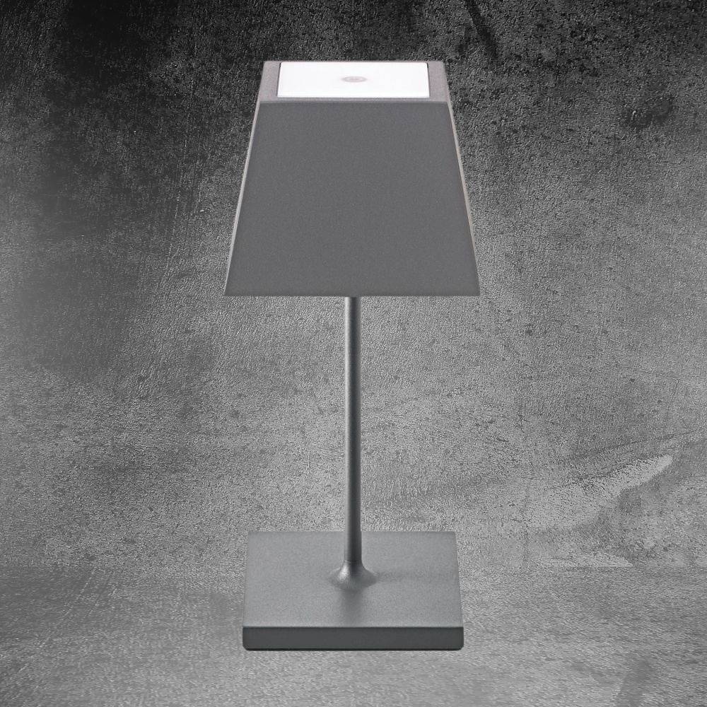 LED Akku Tischleuchte Nuidnie Mini aus Aluminiumdruckguss in Graphitgrau 2,2W 180lm IP54 eckig