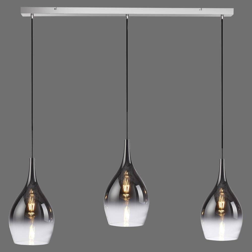 Pendelleuchte Pilua in Schwarz-transparent E27 3-flammig eckig