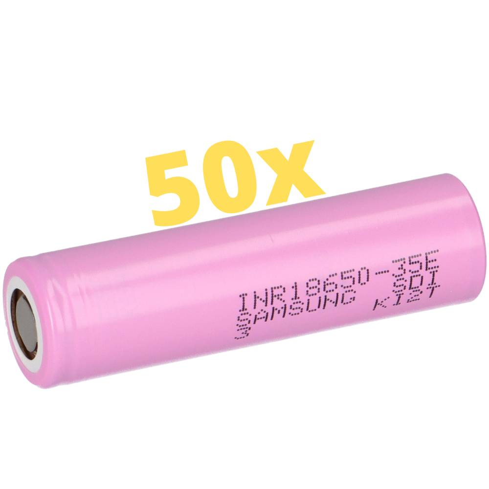 50× Samsung INR18650-35E – 18650 Li-Ion 3,7 V 3500 mAh (Flat-Top, ungeschützt)