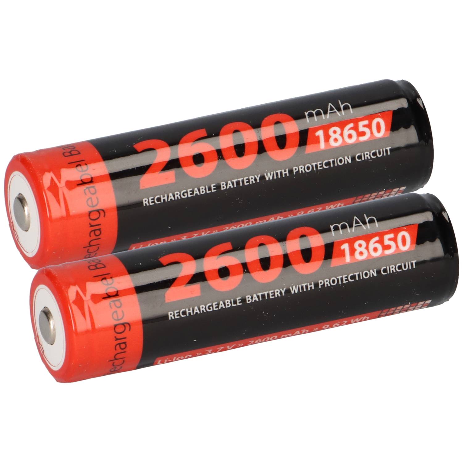 2x XCell Li-Ion 3,7V 2600mAh PCM Zelle 4/3 FA protected, for Flashlights 18650