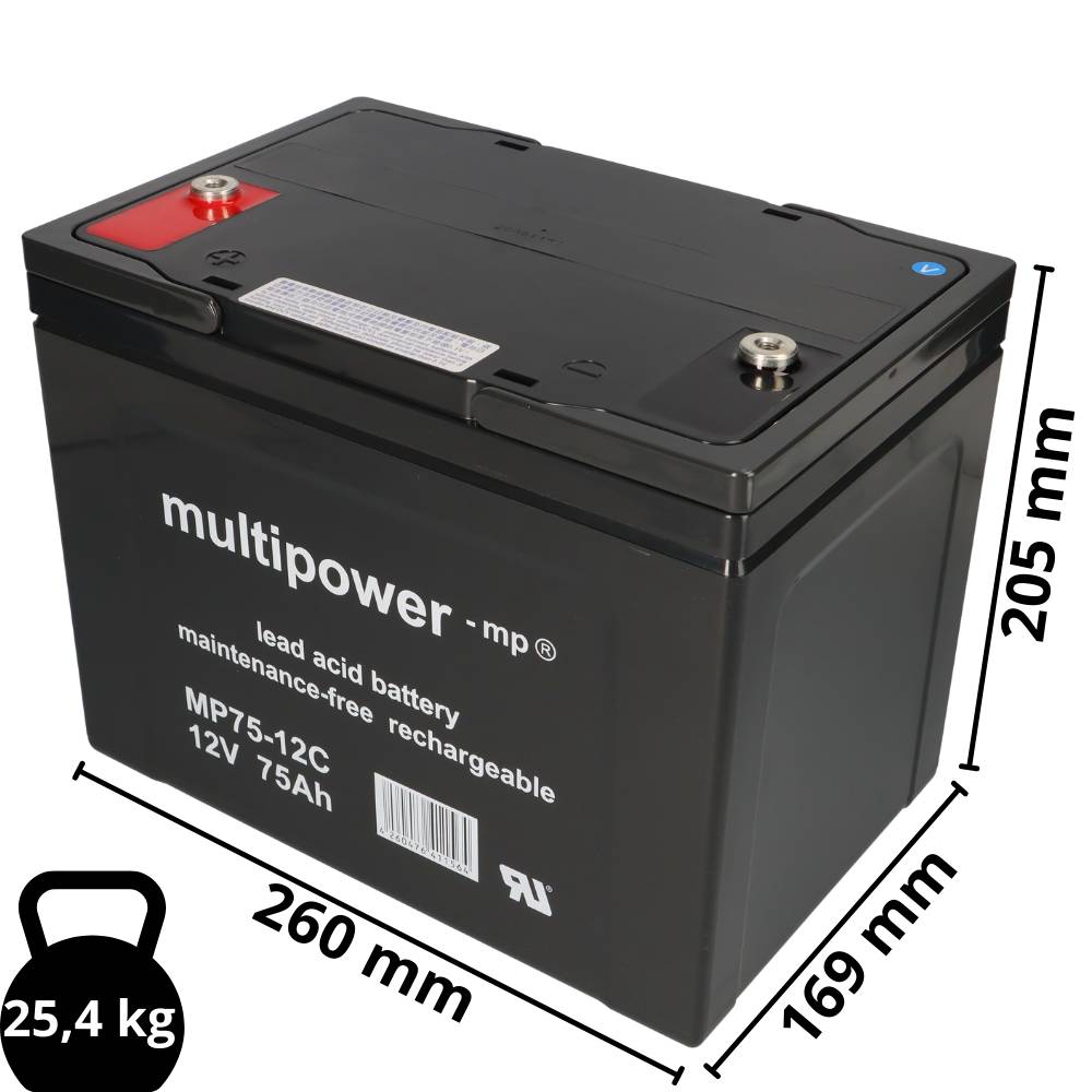 2x Multipower MP75-12C AGM Akku 24V 75Ah – passend für Sopur E160