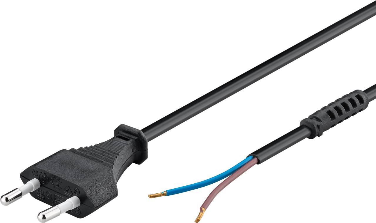 Goobay 50502 Netzkabel 2 polig / Eurostecker & offene Enden / Stromkabel Aderendhülsen / Zugentlastung / Schwarz / 1,5m