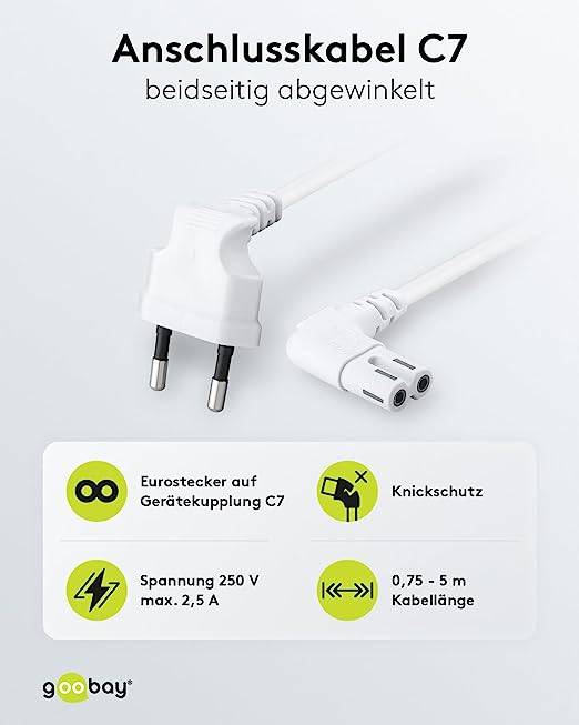 Goobay Powerkabel vinkel 8-talsstik 1.5m Hvid - Kabel - Strom/Netzteil1,5 m -
