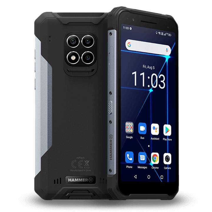 Hammer Construction LTE Smartphone 6 Zoll, 6000 mAh, 128GB, IP69, Schwarz-Silber