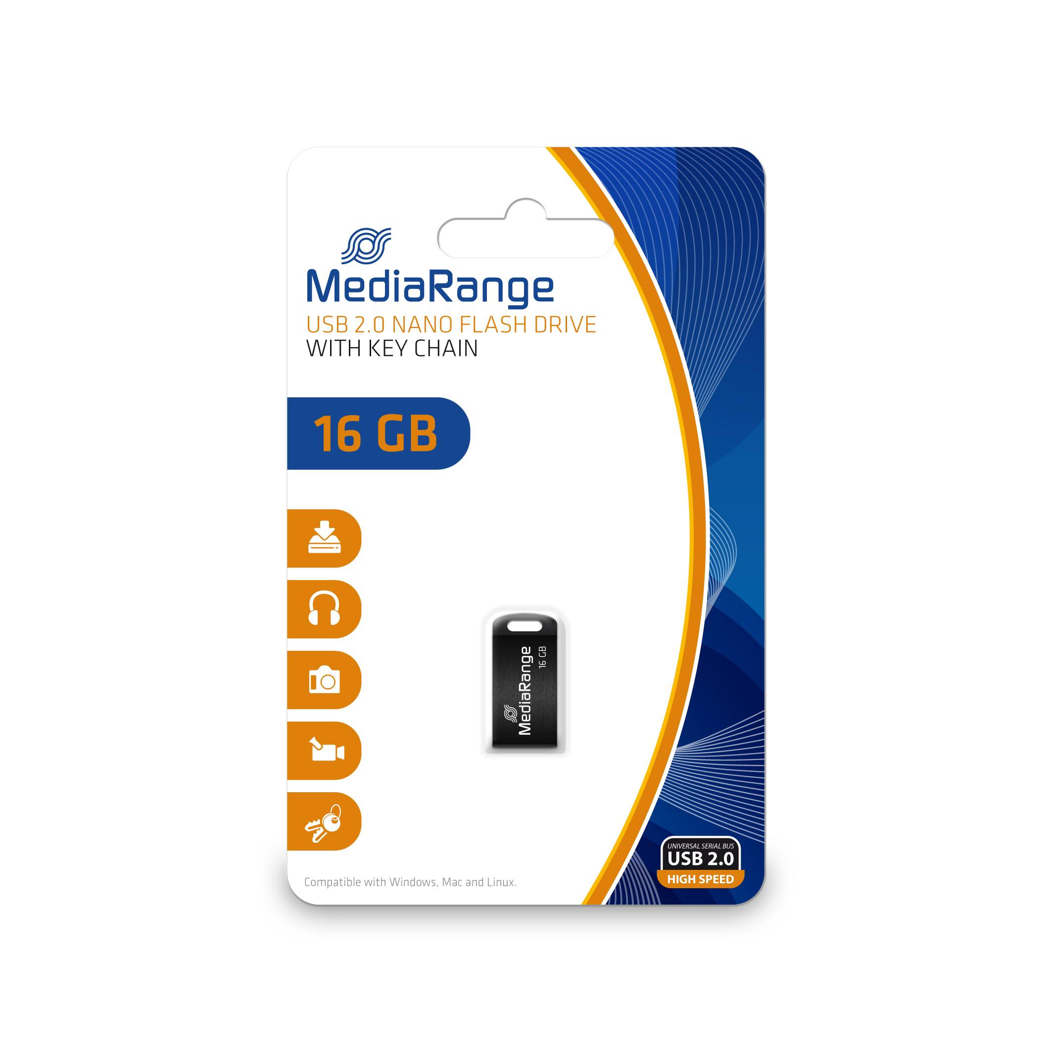 MEDIARANGE MR921 - 16 GB - USB Typ-A - 2.0 - 15 MB/s - Ohne Deckel - Schwarz