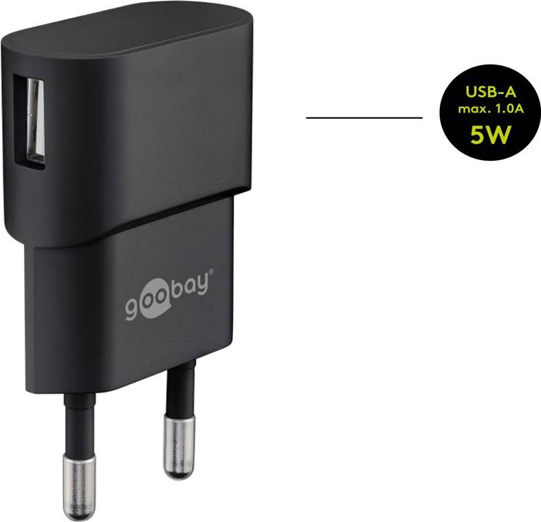 Goobay 45296 Micro USB Netzteil 5W / Micro Stecker Typ B Ladekabel / USB Ladegerät Adapter 5V 1A / Schwarz / Kabel 1m