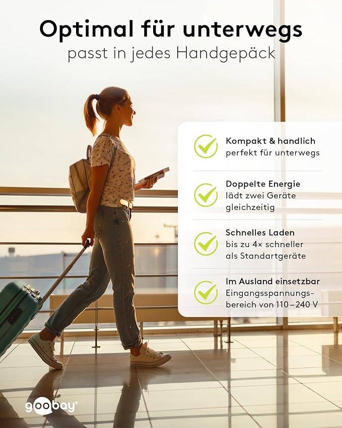 Goobay 61674 Dual Port USB Netzteil 30W / Schnellladegerät PD & QC / USB-A & USB-C Adapter / USB Charger Ladegerät Weiß