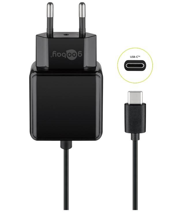 Goobay 45040 USB-C Netzteil 15W / USB-C Ladekabel / Universal Ladegerät / USB Adapter 5V 3A / Schwarz / Kabel 1,5m