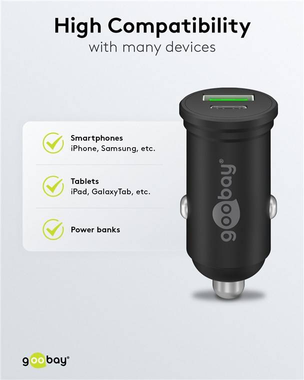 Goobay 61739 Dual USB Schnellladegerät PD Zigarettenanzünder / 45W Auto Ladegerät USB-A & USB-C Ladestecker / Schwarz