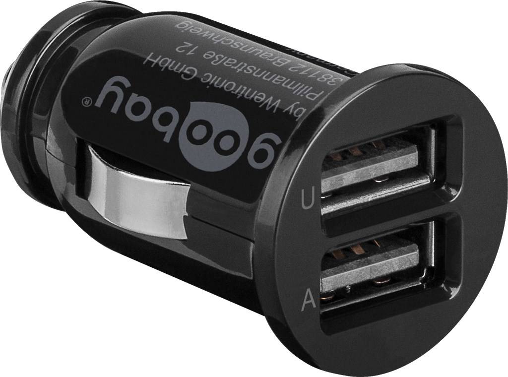 Goobay 58820 Dual Kfz Adapter Zigarettenanzünder / USB-C Ladekabel 1m / Auto Ladegerät 12W / USB-A Ladeset / Schwarz