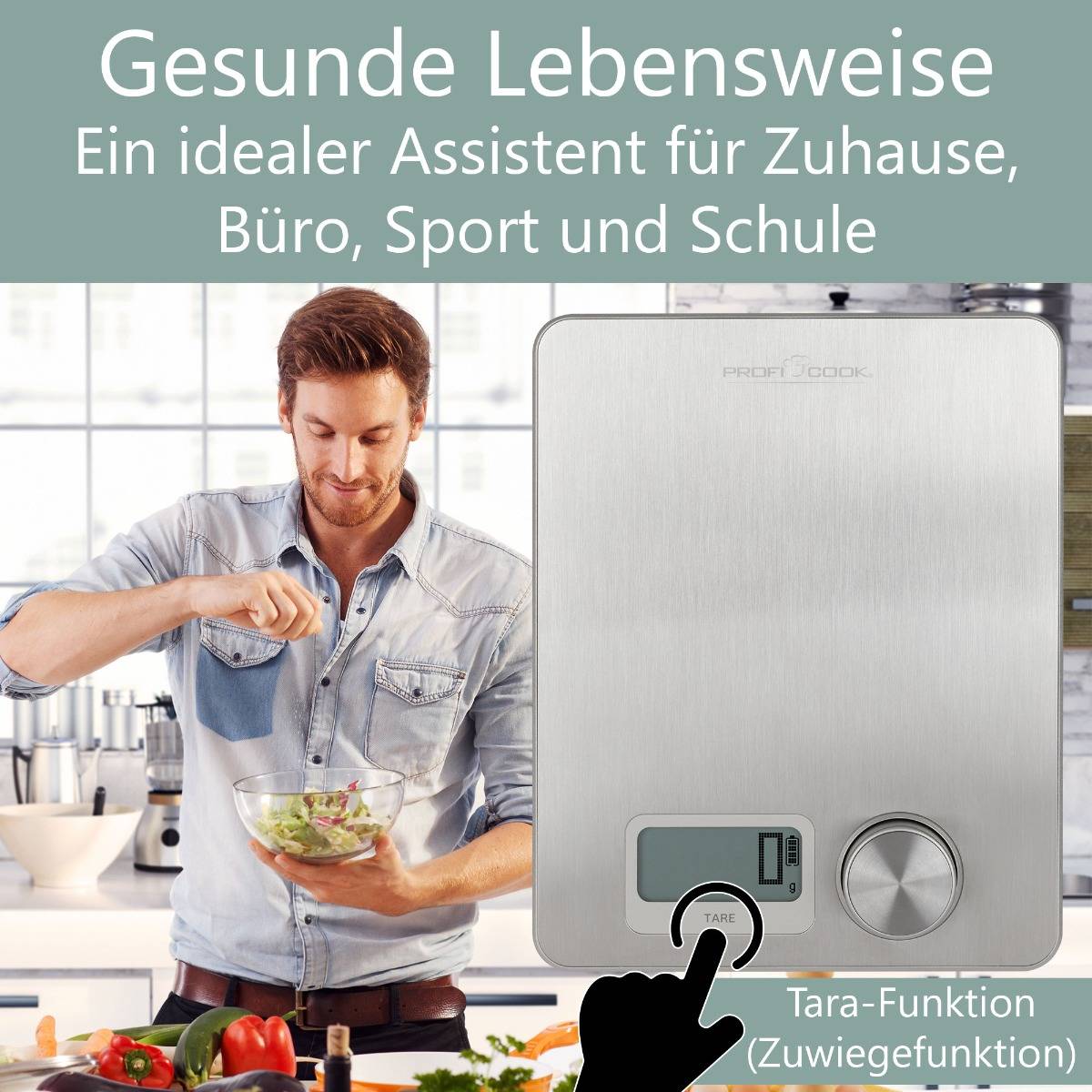 ProfiCook Kinetische Küchenwaage PC-KW 1263, LCD-Display, Edelstahl
