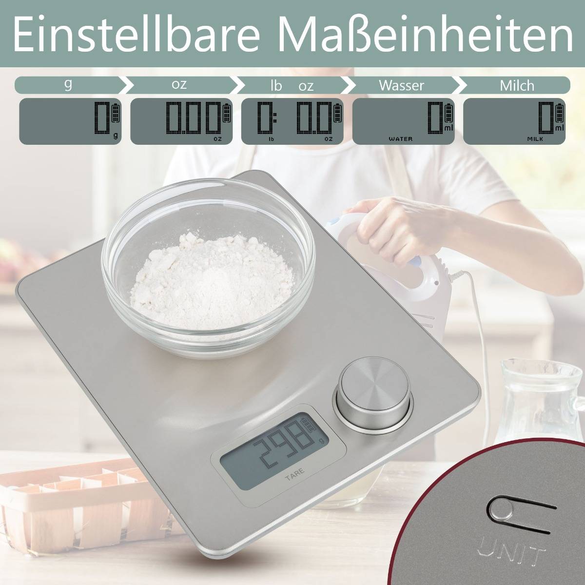 ProfiCook Kinetische Küchenwaage PC-KW 1263, LCD-Display, Edelstahl