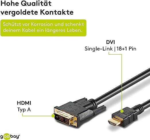 Goobay 51581 DVI-D auf HDMI Kabel / Monitorkabel Full HD 1080p / HDMI Adapterkabel Bildschirmkabel / Schwarz / 3 Meter