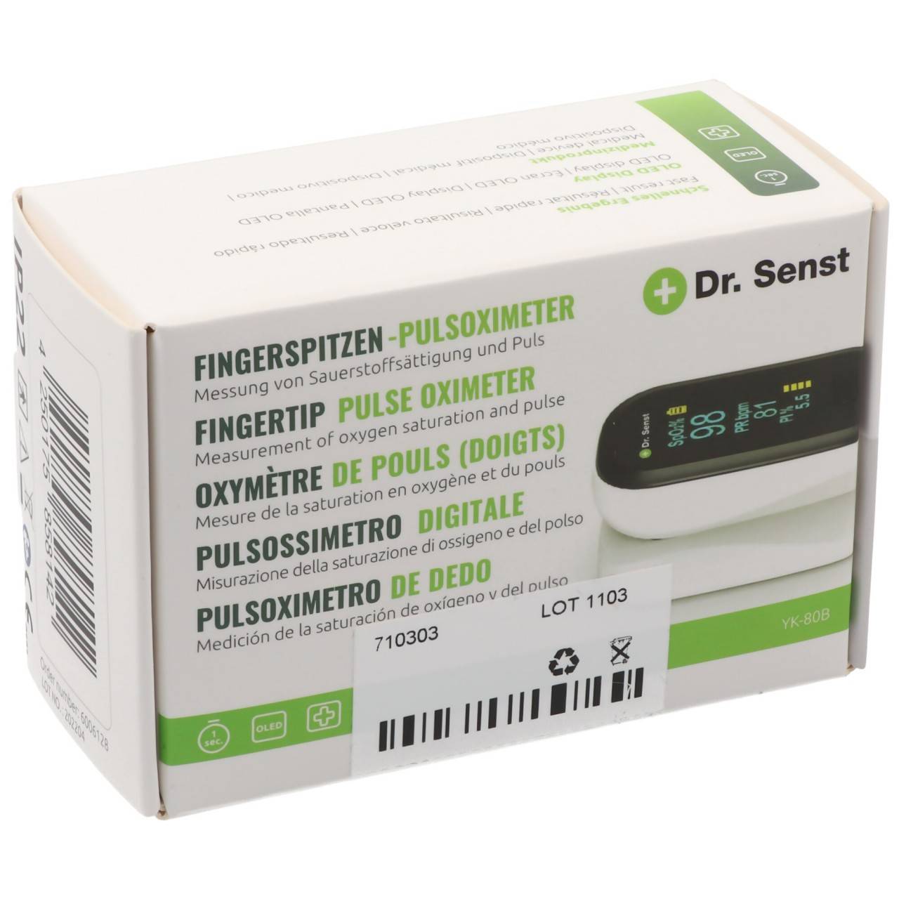 Dr. Senst® Fingerspitzen Pulsoximeter YK-80B inkl. Batterien