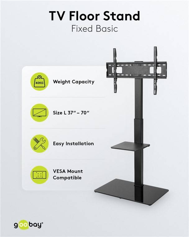 Goobay 58526 TV Bodenständer BASIC 94 cm (37") - 178 cm (70") Halterung 35° schwenkbar, TV Ständer VESA 600x400, 40 kg