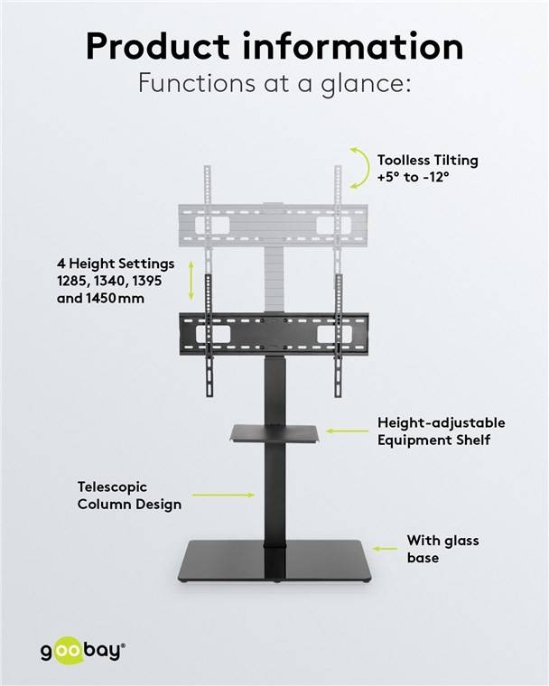 Goobay 58526 TV Bodenständer BASIC 94 cm (37") - 178 cm (70") Halterung 35° schwenkbar, TV Ständer VESA 600x400, 40 kg