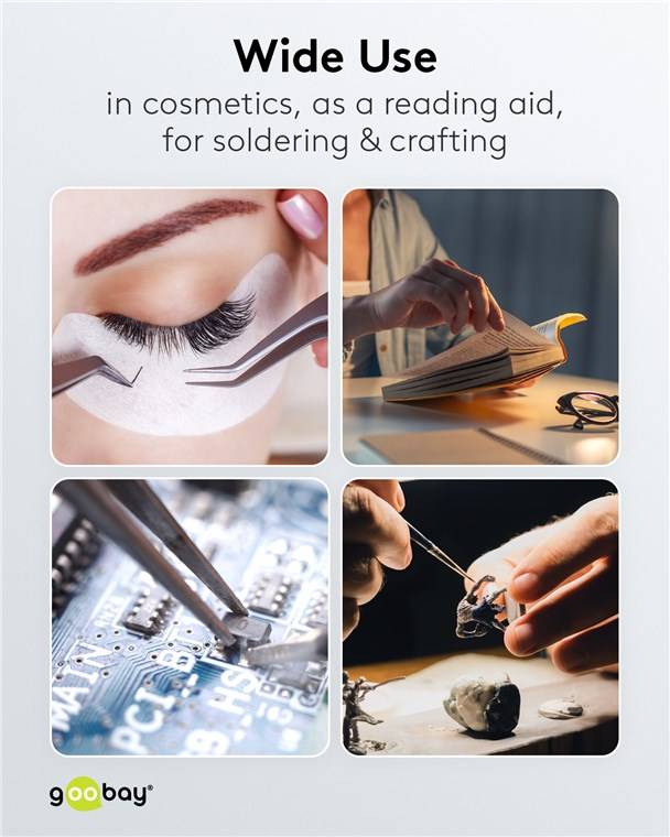 Goobay 64990 LED Lupenleuchte Standfuß & Tischklemme Ø 100mm Echtglas Linse 3 Dioptrien Lupe mit Licht Tischlupe Schwarz