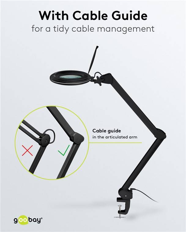 Goobay 64986 LED Lupenleuchte mit Tischklemme Ø 127mm Echtglas Linse 3 Dioptrien Lupe Licht dimmbar Lupenlampe / Schwarz