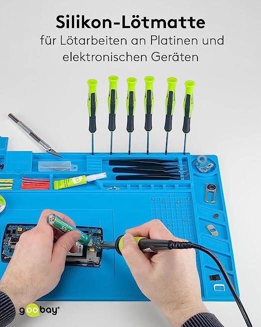 Goobay 61670 Magnet Silikon Lötmatte Arbeitsunterlage / Rutschfeste Hitbeständige Arbeitsmatte zum Löten / Blau