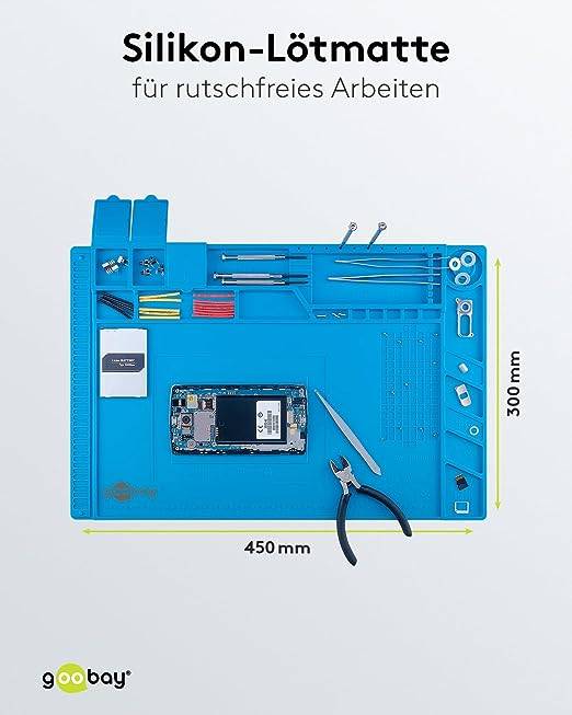 Goobay 61670 Magnet Silikon Lötmatte Arbeitsunterlage / Rutschfeste Hitbeständige Arbeitsmatte zum Löten / Blau