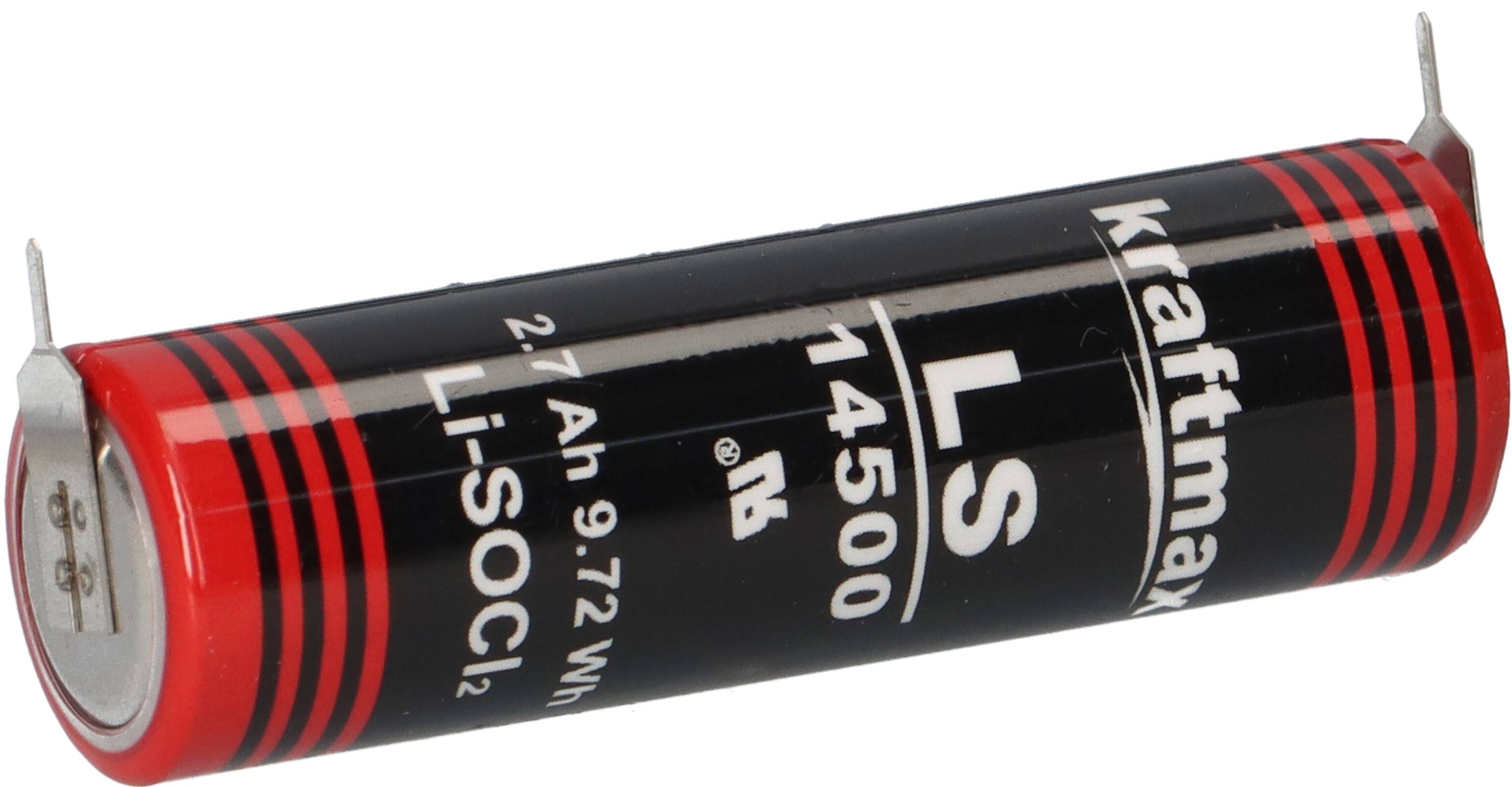Kraftmax LS14500 3,6V 2,6Ah AA Li-SOCl₂ – 2 Printpins +/-