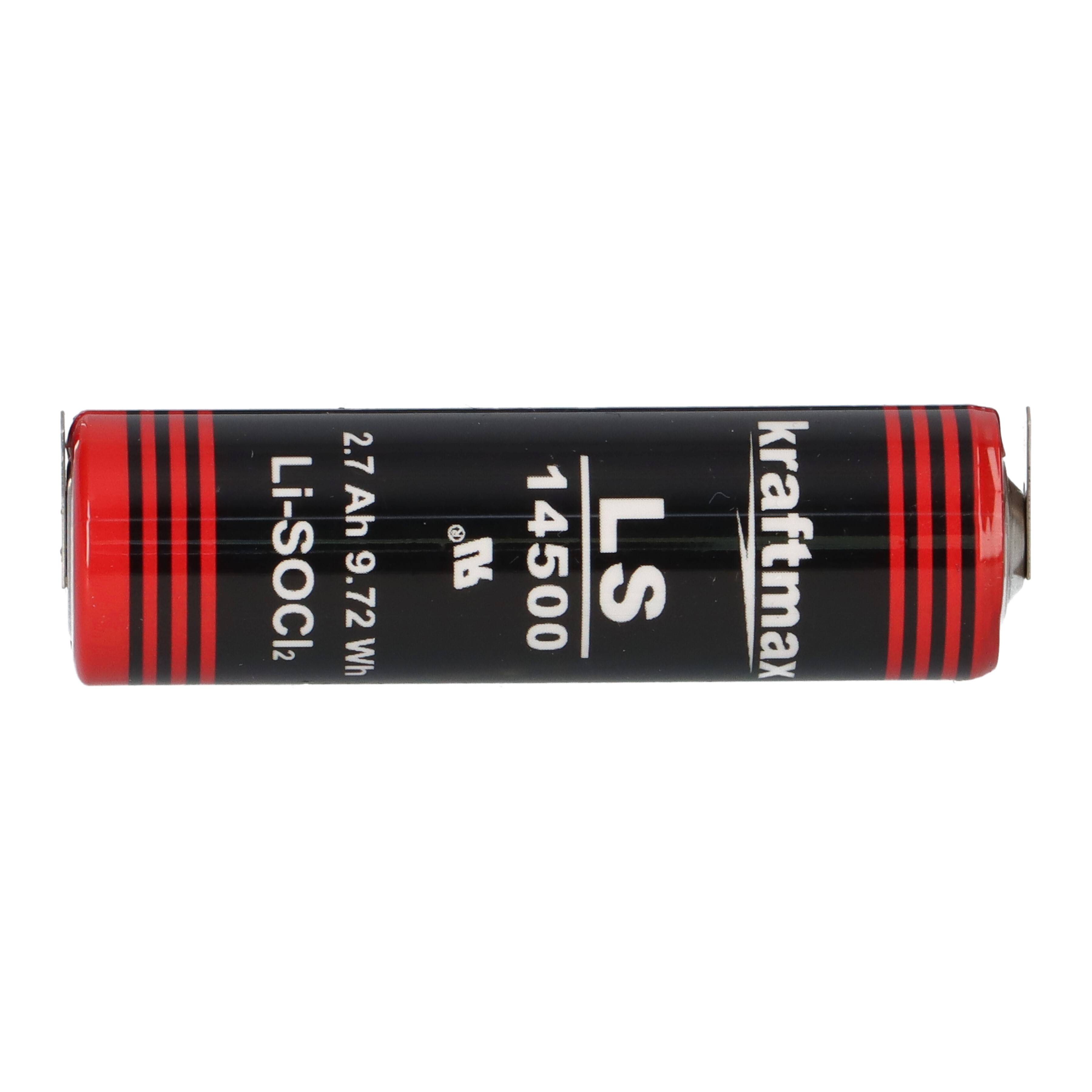 Kraftmax LS14500 3,6V 2,6Ah AA Li-SOCl₂ – 2 Printpins +/-