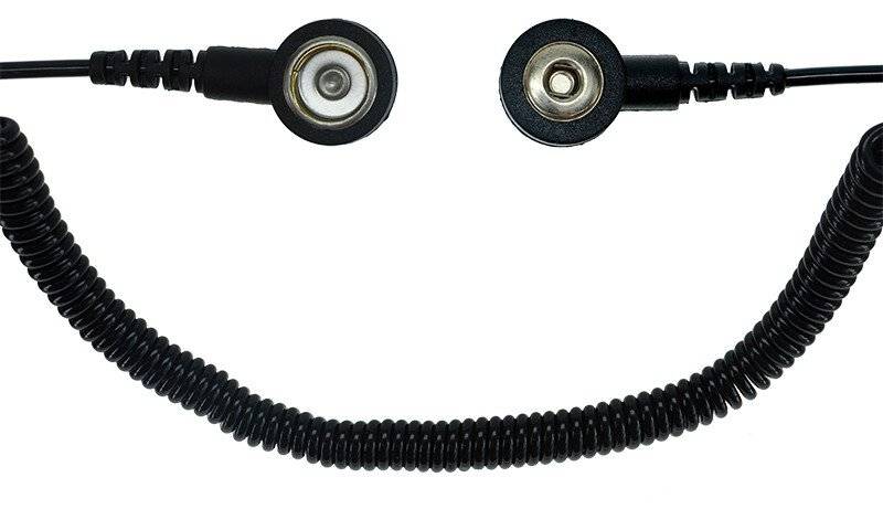 ESD-Spiralkabel, 2 MOhm, schwarz 2,4 m, 3/10 mm Druckknopf