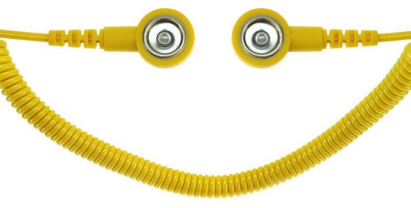 ESD-Spiralkabel, 1 MOhm, gelb, 1,8 m, 10/10 mm Druckknopf