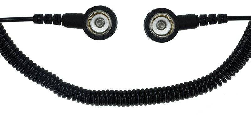 ESD-Spiralkabel, 1 MOhm, schwarz, 2,4 m, 10/10 mm Druckknopf