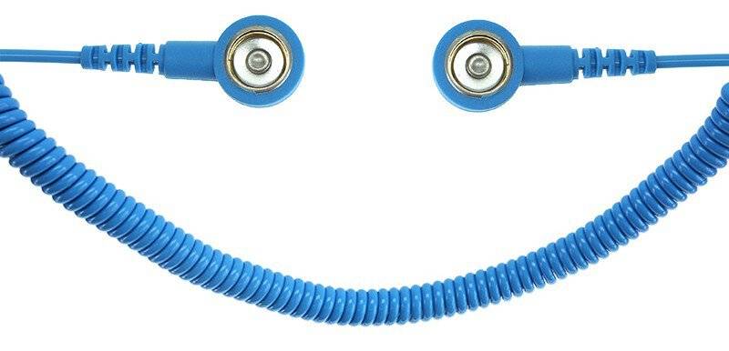 ESD-Spiralkabel, 2 MOhm, hellblau, 1,8 m, 10/10 mm Druckknopf