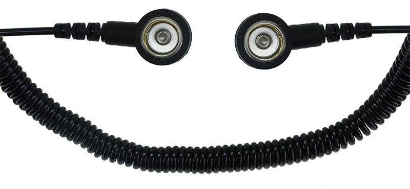 ESD-Spiralkabel, 2 MOhm, schwarz, 3,6 m, 10/10 mm Druckknopf