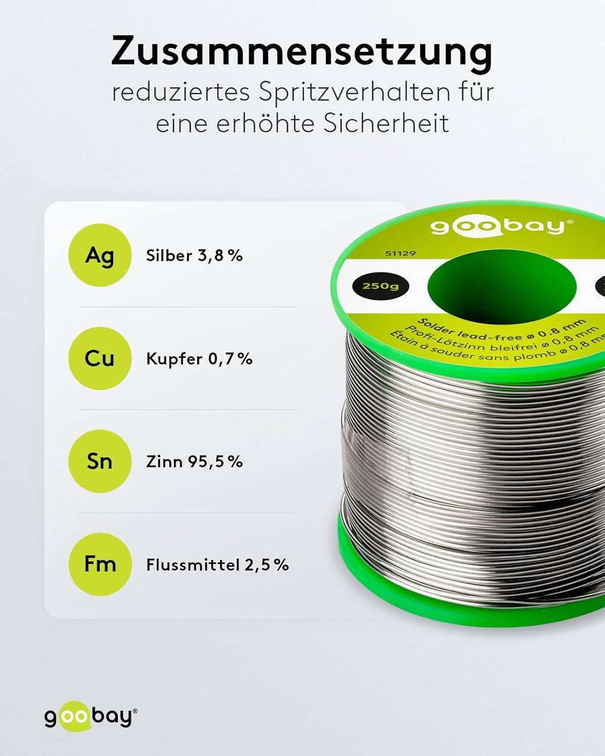 Goobay 51121 Lötzinn bleifrei ø 1 mm Lötdraht Flussmittel / 3,5 % Silber / 217 °C Schmelzpunkt bleifreies Löten 12,5 g