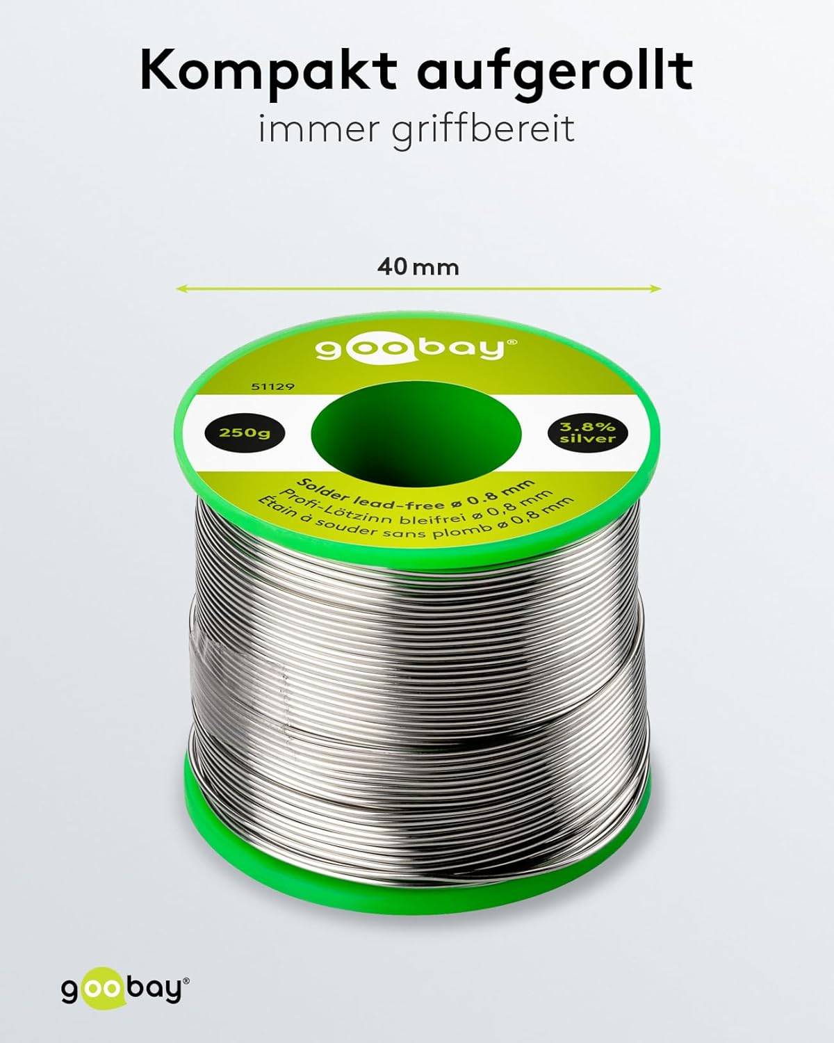Goobay 51121 Lötzinn bleifrei ø 1 mm Lötdraht Flussmittel / 3,5 % Silber / 217 °C Schmelzpunkt bleifreies Löten 12,5 g