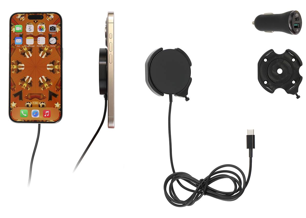 Brodit Halter mit MagSafe o. Kugelgelenk+KFZ-Lader - Schwarz