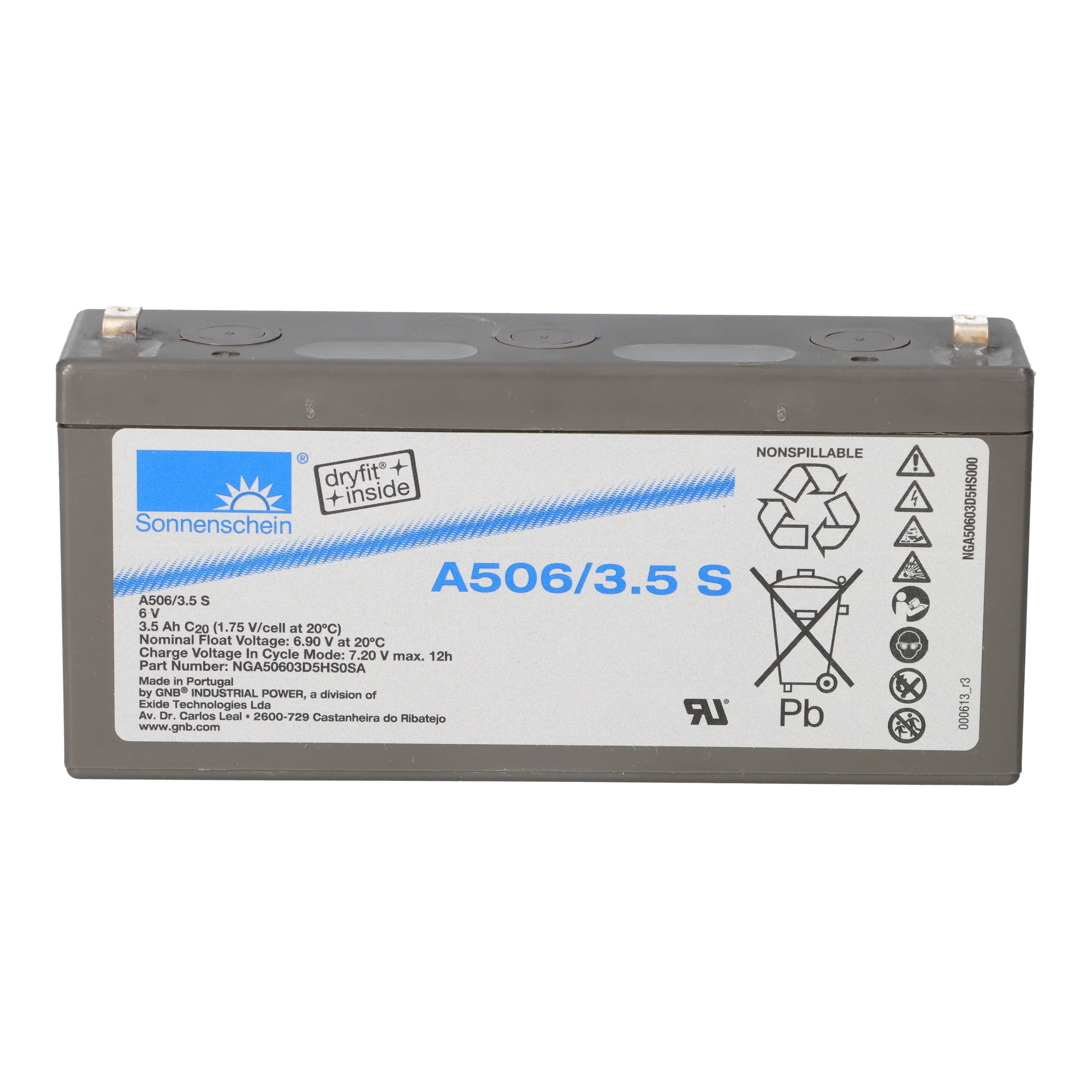 Sonnenschein Bleigel Akku 6V 3,5Ah Dryfit A506/3.5S Faston 4,8