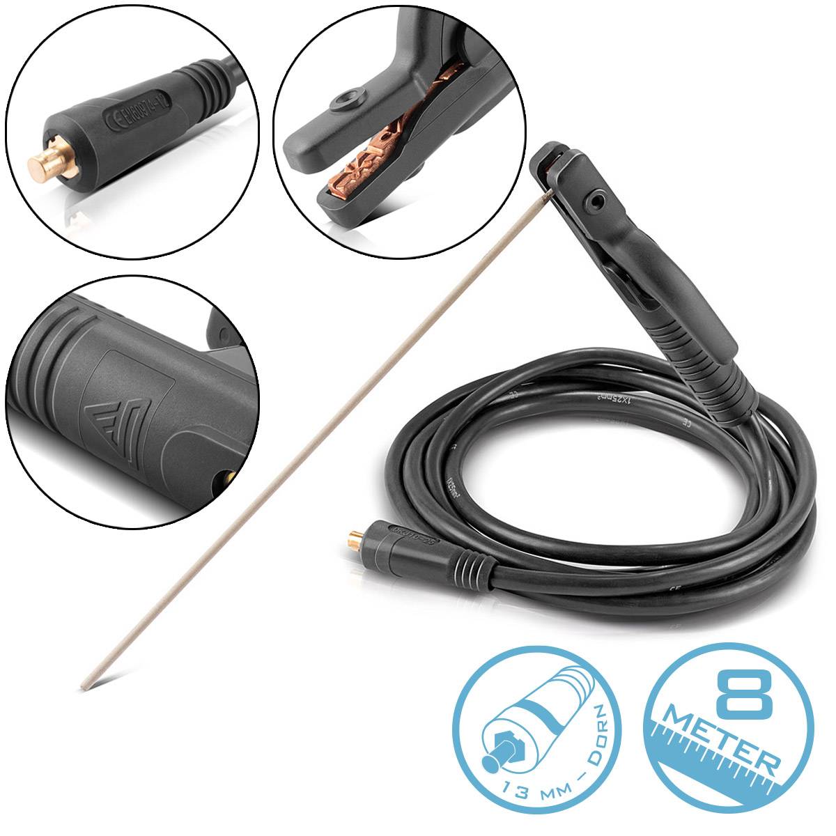 STAHLWERK MMA ARC Elektrodenhalter 200 A mit 8 m Schweißkabel 25 mm² 13 mm Dorn
