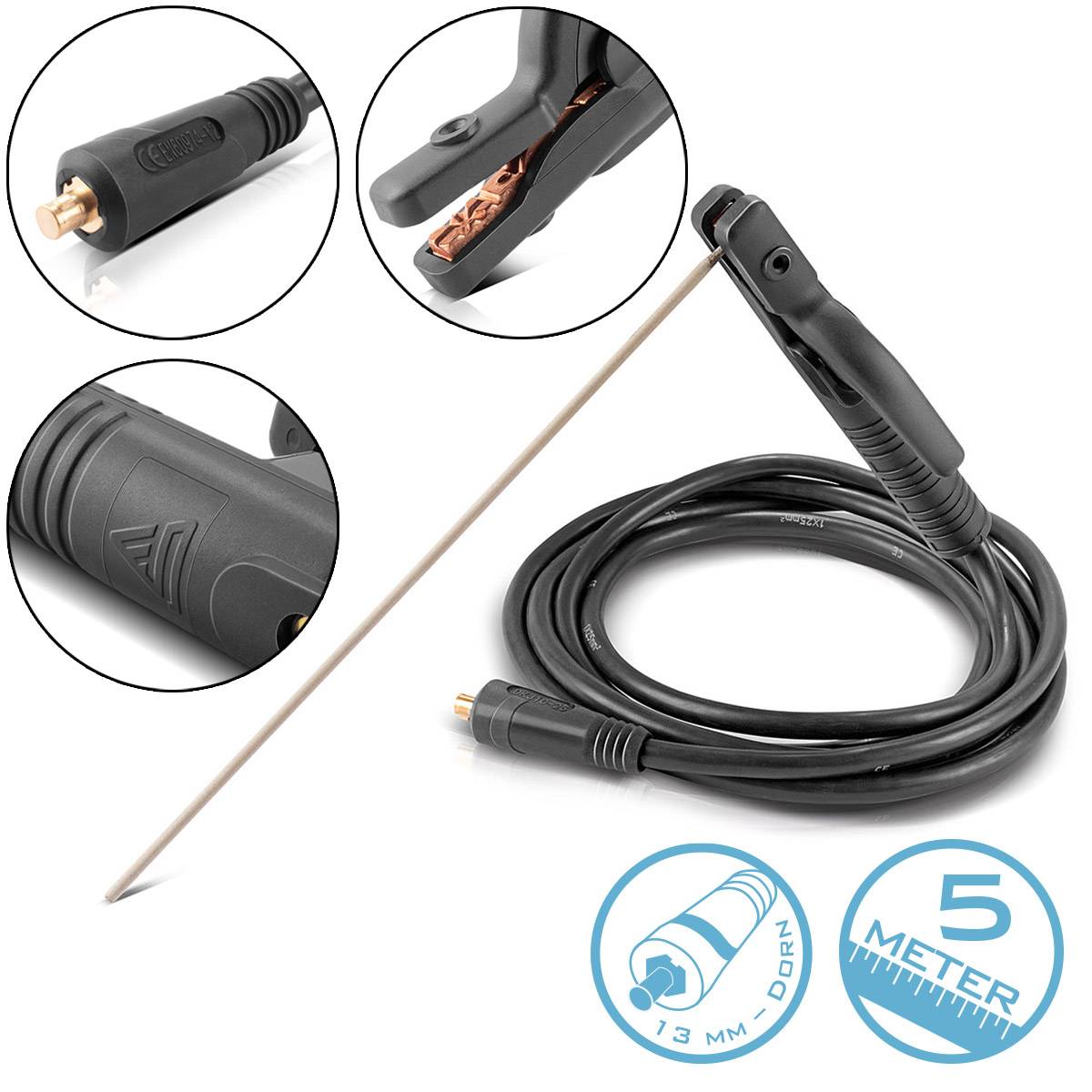 STAHLWERK MMA ARC Elektrodenhalter 200 A mit 5 m Schweißkabel 25 mm² 13 mm Dorn